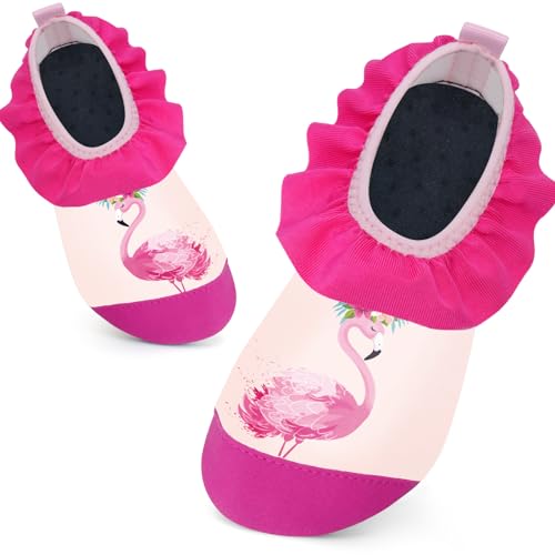 Kinder Badeschuhe Schwimmschuhe Wasserschuhe Mädchen Baby Strandschuhe Aquaschuhe Schnell Trocknend für Beach Pool(Flamingos Rosa20/21) von WateLves