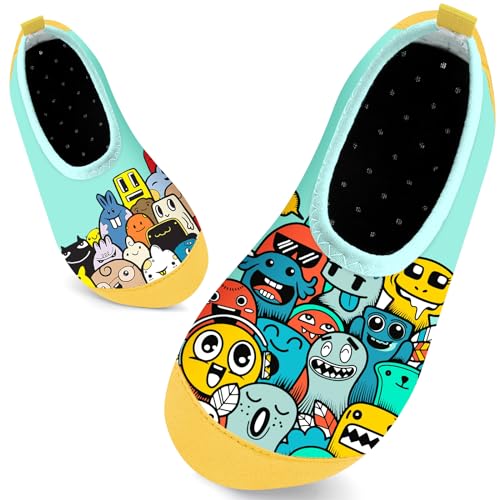 Kinder Badeschuhe Schwimmschuhe Wasserschuhe Mädchen Baby Strandschuhe Aquaschuhe Schnell Trocknend für Beach Pool(Kritzeln Grün 28/29) von WateLves