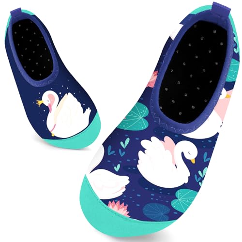 Kinder Badeschuhe Schwimmschuhe Wasserschuhe Mädchen Baby Strandschuhe Aquaschuhe Schnell Trocknend für Beach Pool(Kronenschwan26/27) von WateLves