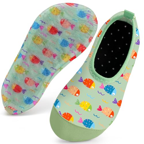 Kinder Badeschuhe Schwimmschuhe Wasserschuhe Mädchen Baby Strandschuhe Aquaschuhe Schnell Trocknend für Beach Pool(Smallfish Grün30/31) von WateLves