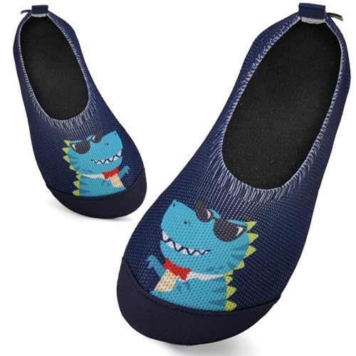Kinder Badeschuhe Schwimmschuhe Wasserschuhe Mädchen Baby Strandschuhe Aquaschuhe Schnell Trocknend für Beach Pool(Sonnenbrille Dinosaurier34/35) von WateLves