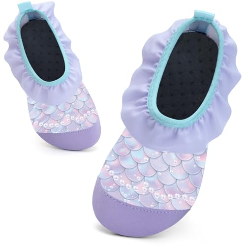 Kinder Badeschuhe Schwimmschuhe Wasserschuhe Mädchen Baby Strandschuhe Aquaschuhe Schnell Trocknend für Beach Pool(YL Violett16/17) von WateLves