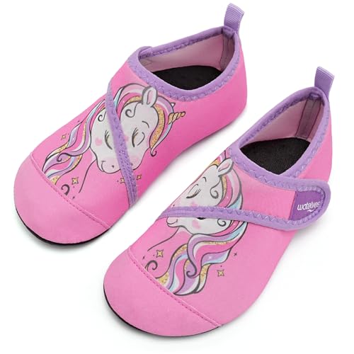 Kinder Badeschuhe Wasserschuhe Strandschuhe Mädchen Junge Schwimmschuhe Barfußschuhe rutschfeste Surfschuhe Sportschuhe Kleinkind Schwimmbad(219.DJS Rosa,26/27 EU) von WateLves