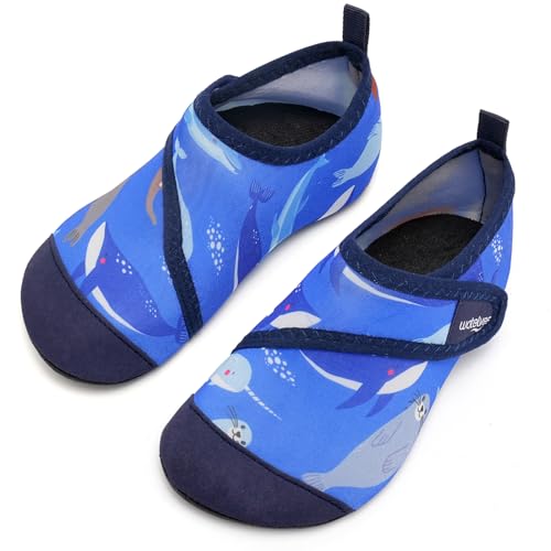 Kinder Badeschuhe Wasserschuhe Strandschuhe Mädchen Junge Schwimmschuhe Barfußschuhe rutschfeste Surfschuhe Sportschuhe Kleinkind Schwimmbad(221.HT blau,18/19 EU) von WateLves