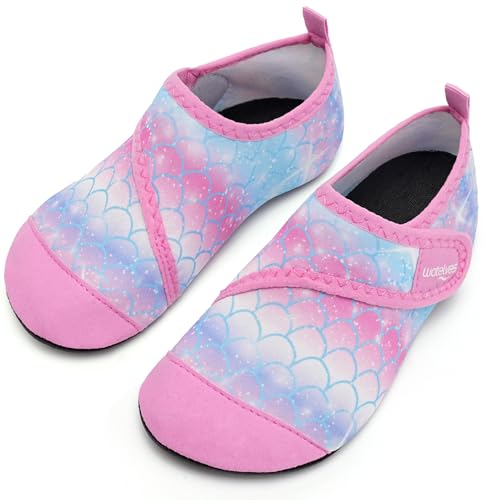 Kinder Badeschuhe Wasserschuhe Strandschuhe Mädchen Junge Schwimmschuhe Barfußschuhe rutschfeste Surfschuhe Sportschuhe Kleinkind Schwimmbad(225.YL Rosa blau,18/19 EU) von WateLves