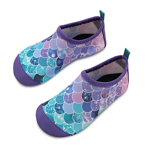 Kinder Badeschuhe Wasserschuhe Strandschuhe Mädchen Junge Schwimmschuhe Barfußschuhe rutschfeste Surfschuhe Sportschuhe Kleinkind Schwimmbad(Fish Scale Purple,22/23 EU) von WateLves