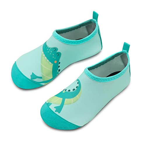 Kinder Badeschuhe Wasserschuhe Strandschuhe Mädchen Junge Schwimmschuhe Barfußschuhe rutschfeste Surfschuhe Sportschuhe Kleinkind Schwimmbad(Crocodile Light Green,16/17 EU) von WateLves