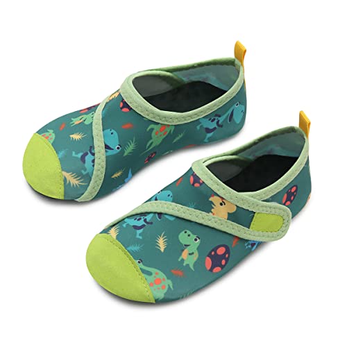 Kinder Badeschuhe Wasserschuhe Strandschuhe Mädchen Junge Schwimmschuhe Barfußschuhe rutschfeste Surfschuhe Sportschuhe Kleinkind Schwimmbad(Green Dinosaur,22/23 EU) von WateLves