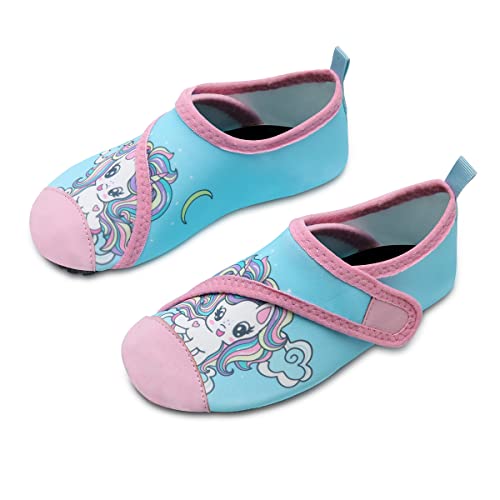 Kinder Badeschuhe Wasserschuhe Strandschuhe Mädchen Junge Schwimmschuhe Barfußschuhe rutschfeste Surfschuhe Sportschuhe Kleinkind Schwimmbad(Unicorn Powder Blue,24/25 EU) von WateLves