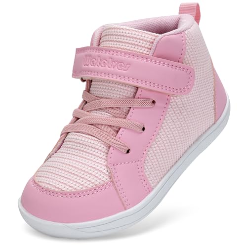 Kinder Barfußschuhe Barfuß Sneaker Hausschuhe Breite Junge Mädchen Wanderschuhe Traillauf Barefoot Shoes Winterschuhe Hight Top (Blassrosa, 24EU) von WateLves