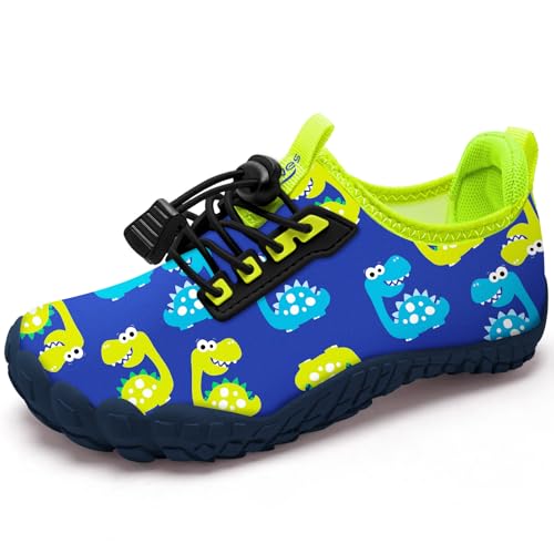 BarfußSchuhe Kinder Wasserschuhe Aquaschuhe Jungen Schwimmschuhe Schnell Trocknend Strandschuhe rutschfest Badeschuhe（Dinosaurier Grün 27EU von WateLves
