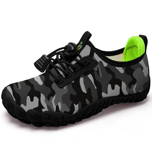 BarfußSchuhe Kinder Wasserschuhe Aquaschuhe Jungen Schwimmschuhe Schnell Trocknend Strandschuhe rutschfest Badeschuhe（Schwarz Grau 29EU von WateLves