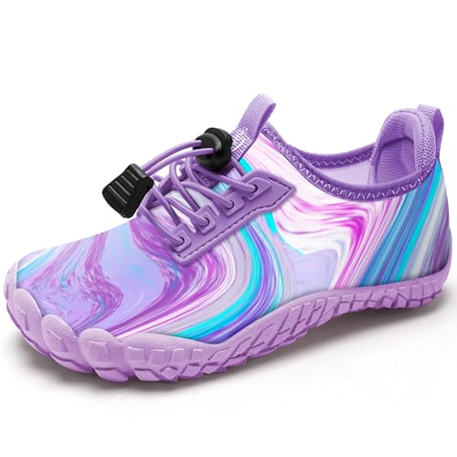 BarfußSchuhe Kinder Wasserschuhe Aquaschuhe Mädchen Schwimmschuhe Schnell Trocknend Strandschuhe rutschfest Badeschuhe（Violett 29EU von WateLves