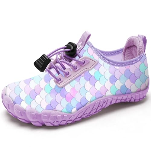 BarfußSchuhe Kinder Wasserschuhe Aquaschuhe Mädchen Schwimmschuhe Schnell Trocknend Strandschuhe rutschfest Badeschuhe（YL Violett 35EU von WateLves