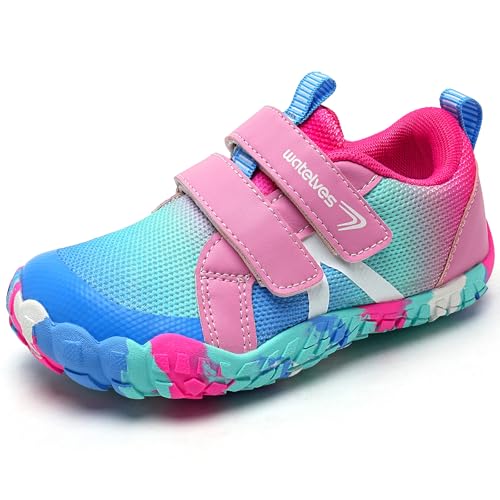 WateLves Barfußschuhe Kinder Barfussschuhe mit Klettverschluss Mädchen Atmungsaktiv(Blau Rosa 34EU) von WateLves