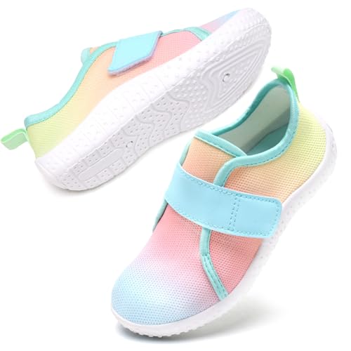 Kinder Wasserschuhe Aquaschuhe Mädchen Schwimmschuhe rutschfest Strandschuhe Klettverschluss Barfussschuhe(Regenbogen 30EU) von WateLves