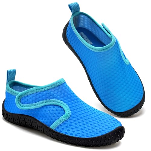 Kinder Wasserschuhe Jungen Badeschuhe Aquaschuhe Schwimmschuhe Strandschuhe rutschfeste Schuhe Schnell Trocknend(Blau 24EU) von WateLves