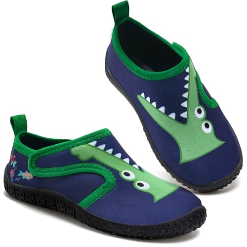 Kinder Wasserschuhe Jungen Badeschuhe Aquaschuhe Schwimmschuhe Strandschuhe rutschfeste Schuhe Schnell Trocknend(Krokodil Navy 34EU) von WateLves