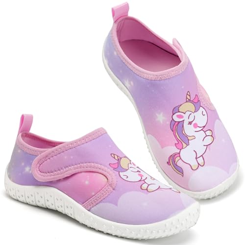 Kinder Wasserschuhe Mädchen Badeschuhe Aquaschuhe Schwimmschuhe Strandschuhe rutschfeste Schuhe Schnell Trocknend（Einhorn Rosa 32EU） von WateLves