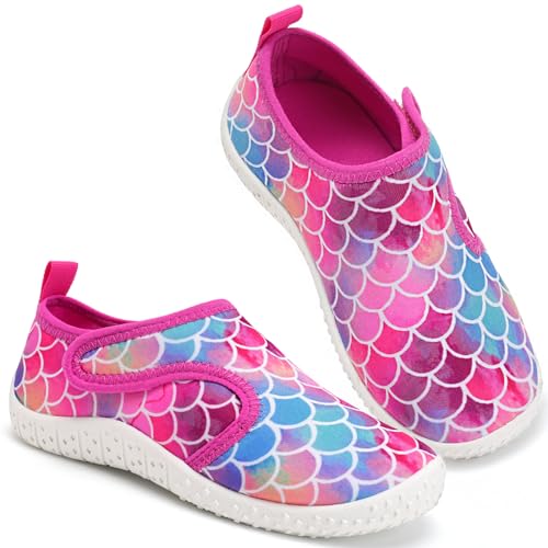 Kinder Wasserschuhe Mädchen Badeschuhe Aquaschuhe Schwimmschuhe Strandschuhe rutschfeste Schuhe Schnell Trocknend（Fischschuppen Rose 25EU） von WateLves
