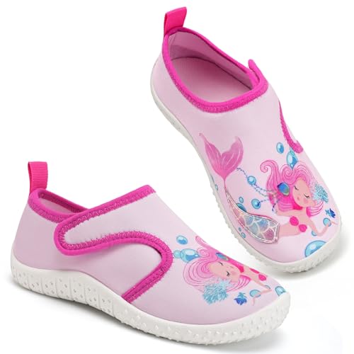 Kinder Wasserschuhe Mädchen Badeschuhe Aquaschuhe Schwimmschuhe Strandschuhe rutschfeste Schuhe Schnell Trocknend（Meerjungfrauen Rosa 32EU） von WateLves