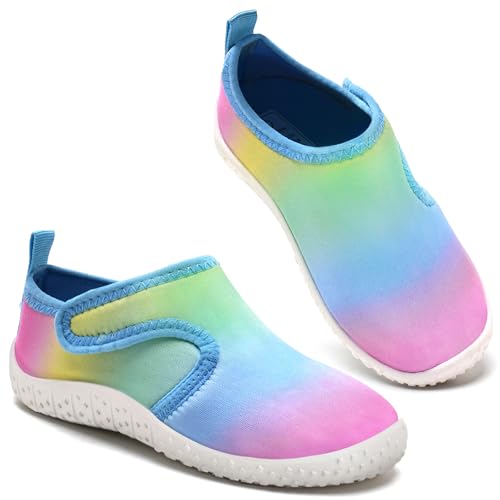 Kinder Wasserschuhe Mädchen Badeschuhe Aquaschuhe Schwimmschuhe Strandschuhe rutschfeste Schuhe Schnell Trocknend（Regenbogen 26EU） von WateLves