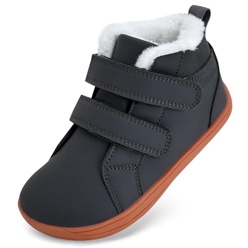 Kinder Winter Barfußschuhe Junge Mädchen Wanderschuhe Breite Barfuß Hausschuhe Barefoot Shoes Gefüttert Winterstiefel Hight Top(Dunkelgrau, 31EU) von WateLves