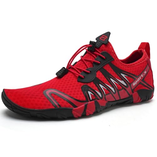 Strandschuhe Damen Herren Wasserschuhe Badeschuhe Unisex Atmungsaktiv Leicht Barfußschuhe rutschfeste für Schwimmen Tauchen(S901 Rot schwarz, 45EU) von WateLves