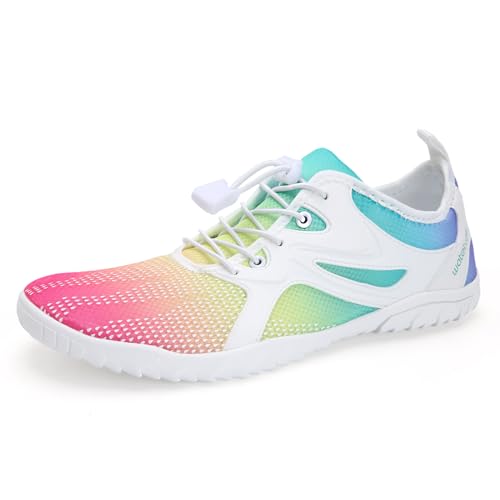 Strandschuhe Damen Herren Wasserschuhe Badeschuhe Unisex Atmungsaktiv Leicht Barfußschuhe rutschfeste für Schwimmen Tauchen (45 Regenbogen, 39EU) von WateLves