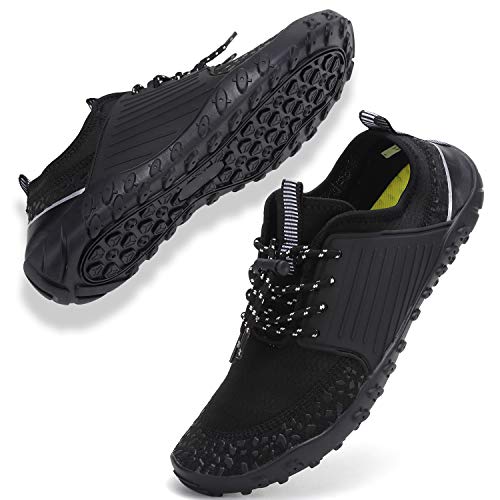 Strandschuhe Damen Herren Wasserschuhe Badeschuhe Unisex Atmungsaktiv Leicht Barfußschuhe rutschfeste für Schwimmen Tauchen (V010 schwarz, 41EU) von WateLves