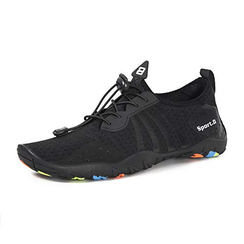 Strandschuhe Damen Herren Wasserschuhe Badeschuhe Unisex Atmungsaktiv Leicht Barfußschuhe rutschfeste für Schwimmen Tauchen (80S Schwarz, 42EU) von WateLves