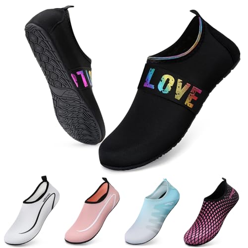 WateLves Wasserschuhe Badeschuhe Damen Herren Aquaschuhe Strandschuhe Schnell Trocknend Slip on Breathable Surfschuhe Unisex Schwimmschuhe für Beach Pool Surfen Yoga Bunte Love 42/43 von WateLves