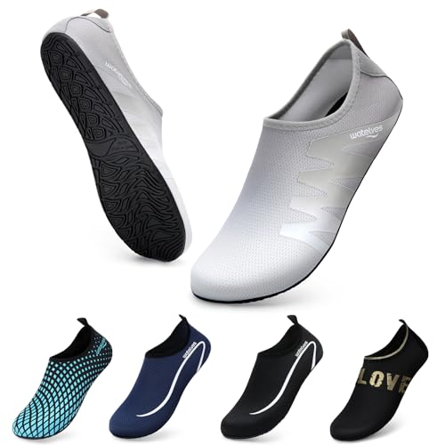 WateLves Wasserschuhe Badeschuhe Damen Herren Aquaschuhe Strandschuhe Schnell Trocknend Slip on Breathable Surfschuhe Unisex Schwimmschuhe für Beach Pool Surfen Yoga Grau 44/45 von WateLves