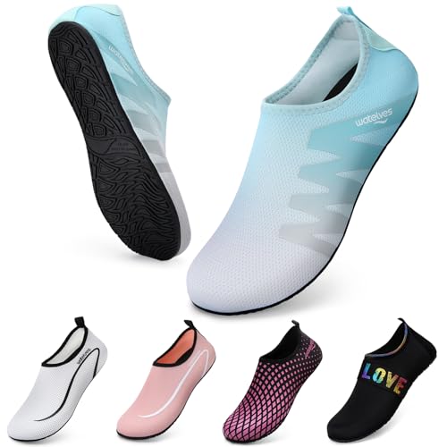 WateLves Wasserschuhe Badeschuhe Damen Herren Aquaschuhe Strandschuhe Schnell Trocknend Slip on Breathable Surfschuhe Unisex Schwimmschuhe für Beach Pool Surfen Yoga Grau Blau 40/41 von WateLves