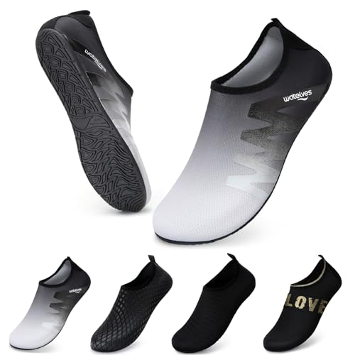 WateLves Wasserschuhe Badeschuhe Damen Herren Aquaschuhe Strandschuhe Schnell Trocknend Slip on Breathable Surfschuhe Unisex Schwimmschuhe für Beach Pool Surfen Yoga Grau Schwarz 38/39 von WateLves