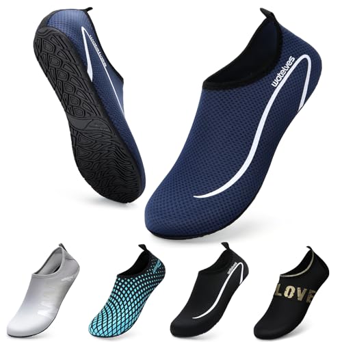 WateLves Wasserschuhe Badeschuhe Damen Herren Aquaschuhe Strandschuhe Schnell Trocknend Slip on Breathable Surfschuhe Unisex Schwimmschuhe für Beach Pool Surfen Yoga Linie Dunkelblaue 38/39 von WateLves