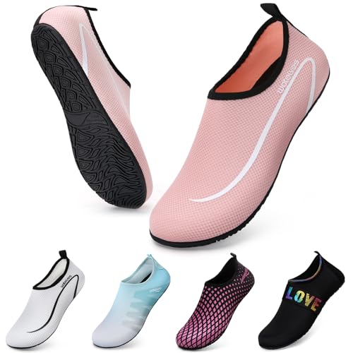 WateLves Wasserschuhe Badeschuhe Damen Herren Aquaschuhe Strandschuhe Schnell Trocknend Slip on Breathable Surfschuhe Unisex Schwimmschuhe für Beach Pool Surfen Yoga Linie Rosa 42/43 von WateLves