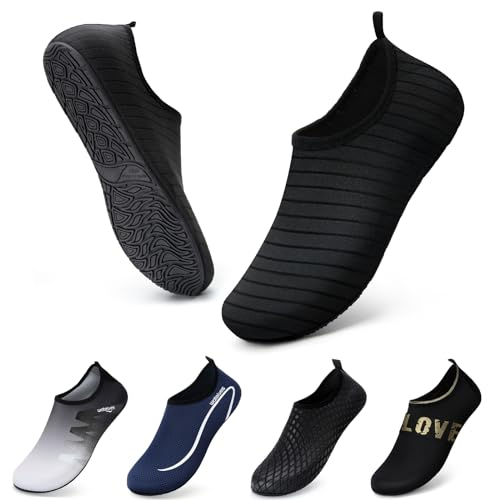 WateLves Wasserschuhe Badeschuhe Damen Herren Aquaschuhe Strandschuhe Schnell Trocknend Slip on Breathable Surfschuhe Unisex Schwimmschuhe für Beach Pool Surfen Yoga Schwarz Gestreift 44/45 von WateLves