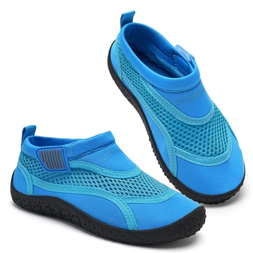 Wasserschuhe Kinder Jungen Klettverschluss Badeschuhe Kleinkind Schwimmschuhe Strandschuhe Mesh Aqua Schuhe(Aqua,gr 34) von WateLves