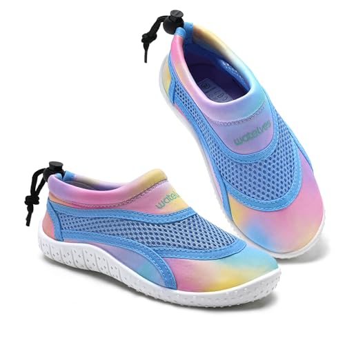 Wasserschuhe Kinder Mädchen Badeschuhe Kleinkind Schwimmschuhe Strandschuhe Aquaschuhe(Regenbogen,Größe 30) von WateLves