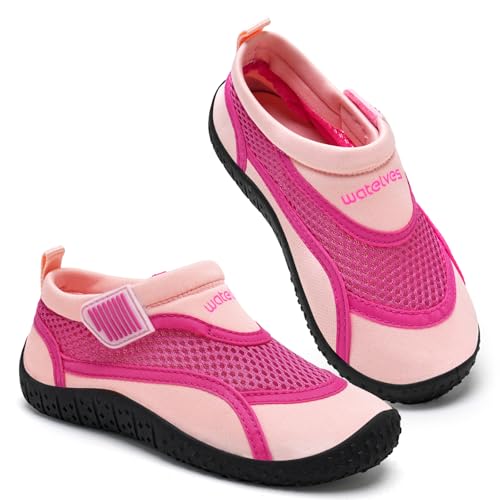 Wasserschuhe Kinder Mädchen Badeschuhe Kleinkind Schwimmschuhe Strandschuhe Mesh Aqua Schuhe(Rose,gr 29) von WateLves
