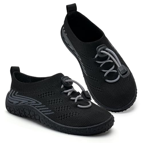 Wasserschuhe Kinder Schwimmschuhe Jungen BarfußSchuhe Schnell Trocknend Strandschuhe Wassersports rutschfest(Schwarz Grau 25EU) von WateLves