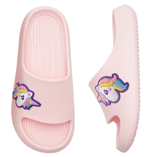 WateLves Badelatschen Kinder Badeschlappen Mädchen Jungen Dusch Badeschuhe Strand Hausschuhe Weiche Dicke Sohle rutschfest Schlappen für Drinnen und Draußen(Einhorn 28/29EU) von WateLves