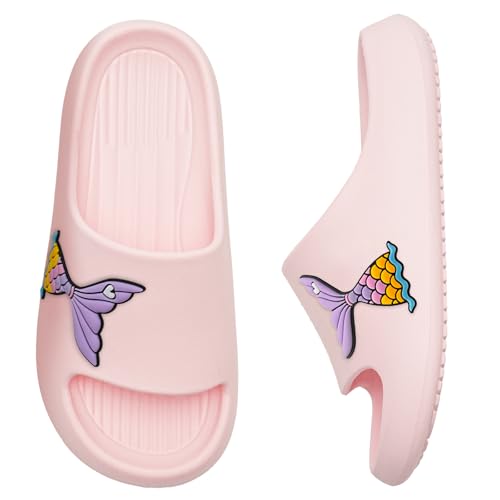 WateLves Badelatschen Kinder Badeschlappen Mädchen Jungen Dusch Badeschuhe Strand Hausschuhe Weiche Dicke Sohle rutschfest Schlappen für Drinnen und Draußen(Fischschwanz 34/35EU) von WateLves