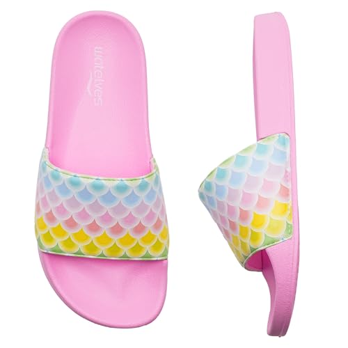 Badelatschen Kinder Sommer Hausschuhe Badeschlappen Jungen Mädchen rutschfeste Dusch Badeschuhe Strand Sandalen(Bunte Fischschuppen 31EU) von WateLves