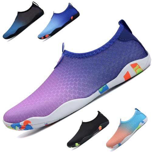 WateLves Badeschuhe Damen Herren Wasserschuhe Schwimmschuhe Strandschuhe Aquaschuhe Schnell Trocknend Surfschuhe Unisex Sommer(Blau Lila 39) von WateLves
