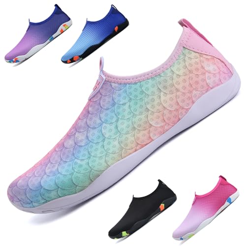 WateLves Badeschuhe Damen Herren Wasserschuhe Schwimmschuhe Strandschuhe Aquaschuhe Schnell Trocknend Surfschuhe Unisex Sommer(Bunte Fischschuppen 40) von WateLves