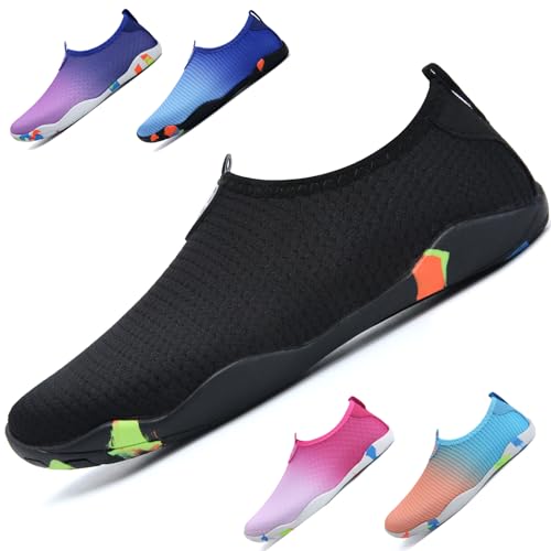 WateLves Badeschuhe Damen Herren Wasserschuhe Schwimmschuhe Strandschuhe Aquaschuhe Schnell Trocknend Surfschuhe Unisex Sommer(Schwarz 42) von WateLves