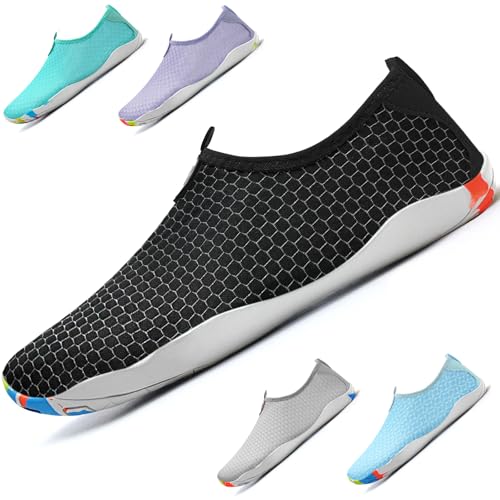 WateLves Badeschuhe Damen Herren Wasserschuhe Schwimmschuhe Strandschuhe Aquaschuhe Schnell Trocknend Surfschuhe Unisex Sommer(Schwarz Weiß 39) von WateLves
