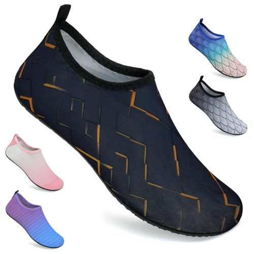 WateLves Badeschuhe Damen Herren Wasserschuhe Schwimmschuhe Strandschuhe Aquaschuhe Surfschuhe für Meer(Quadratisches Schwarzgrau, 38/39 EU) von WateLves